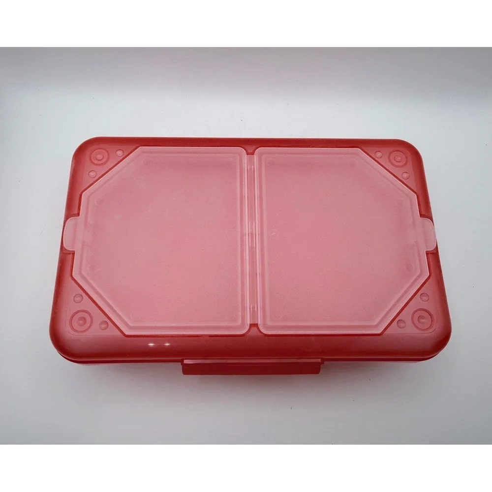 Red‎ Plastic Pencil Box with Dual Compartment Lid Storage Case Organizer